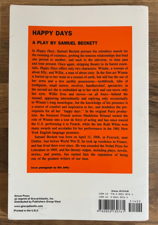 Happy Days: A Play in Two Acts by Samuel Beckett (Grove Press, 1989)