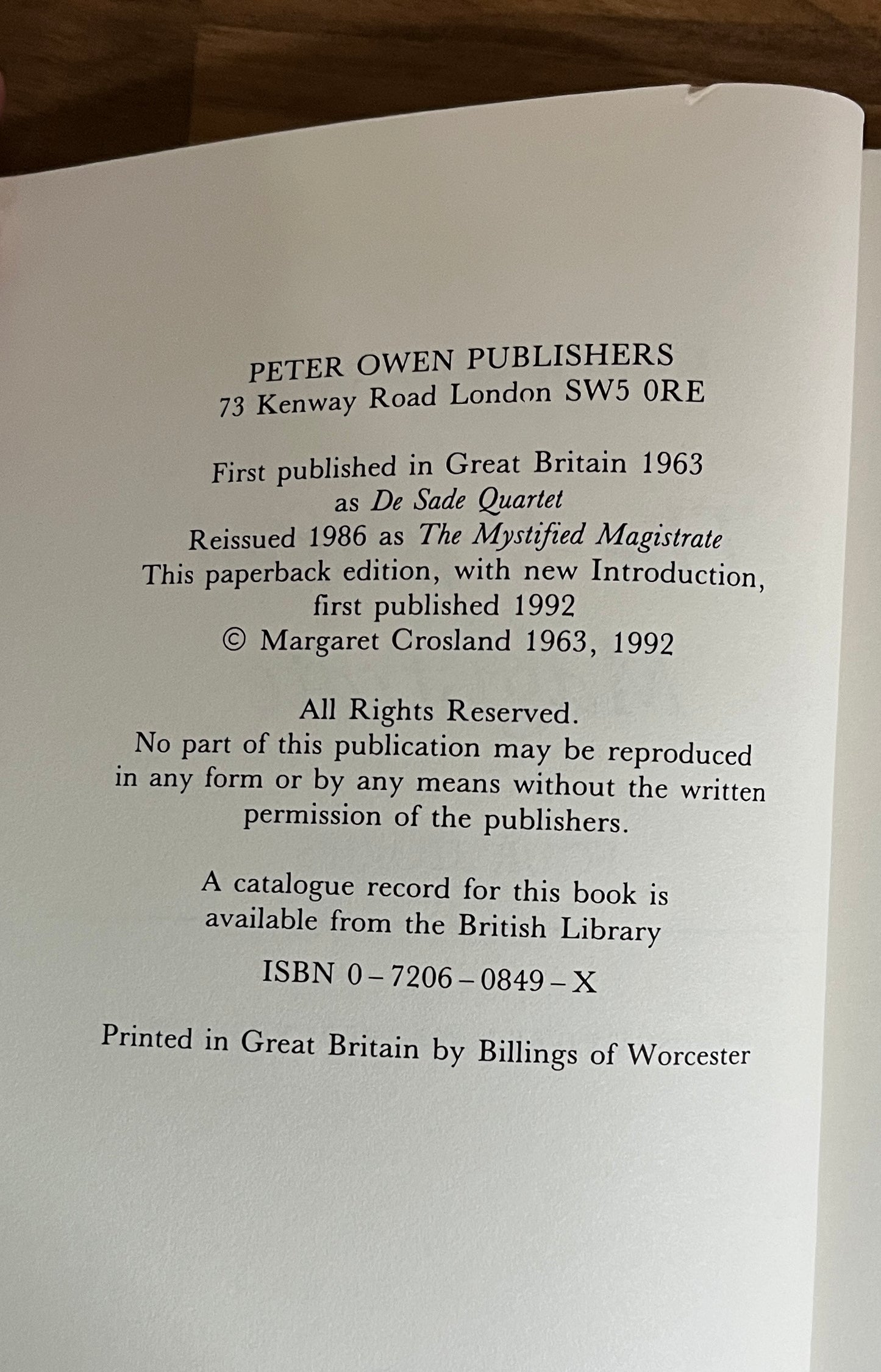 Mystified Magistrate: Four Stories by the Marquis De Sade, Translated by Margaret Crosland