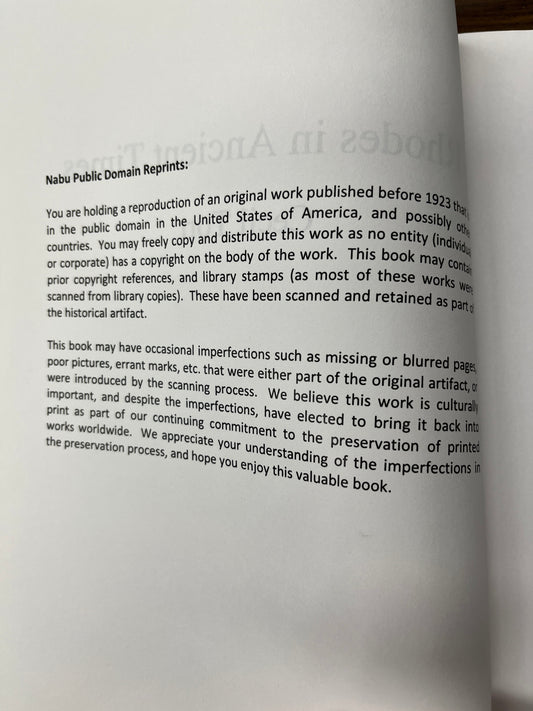 Rhodes in Ancient Times by Cecil Torr (Printed library copy from Harvard University)