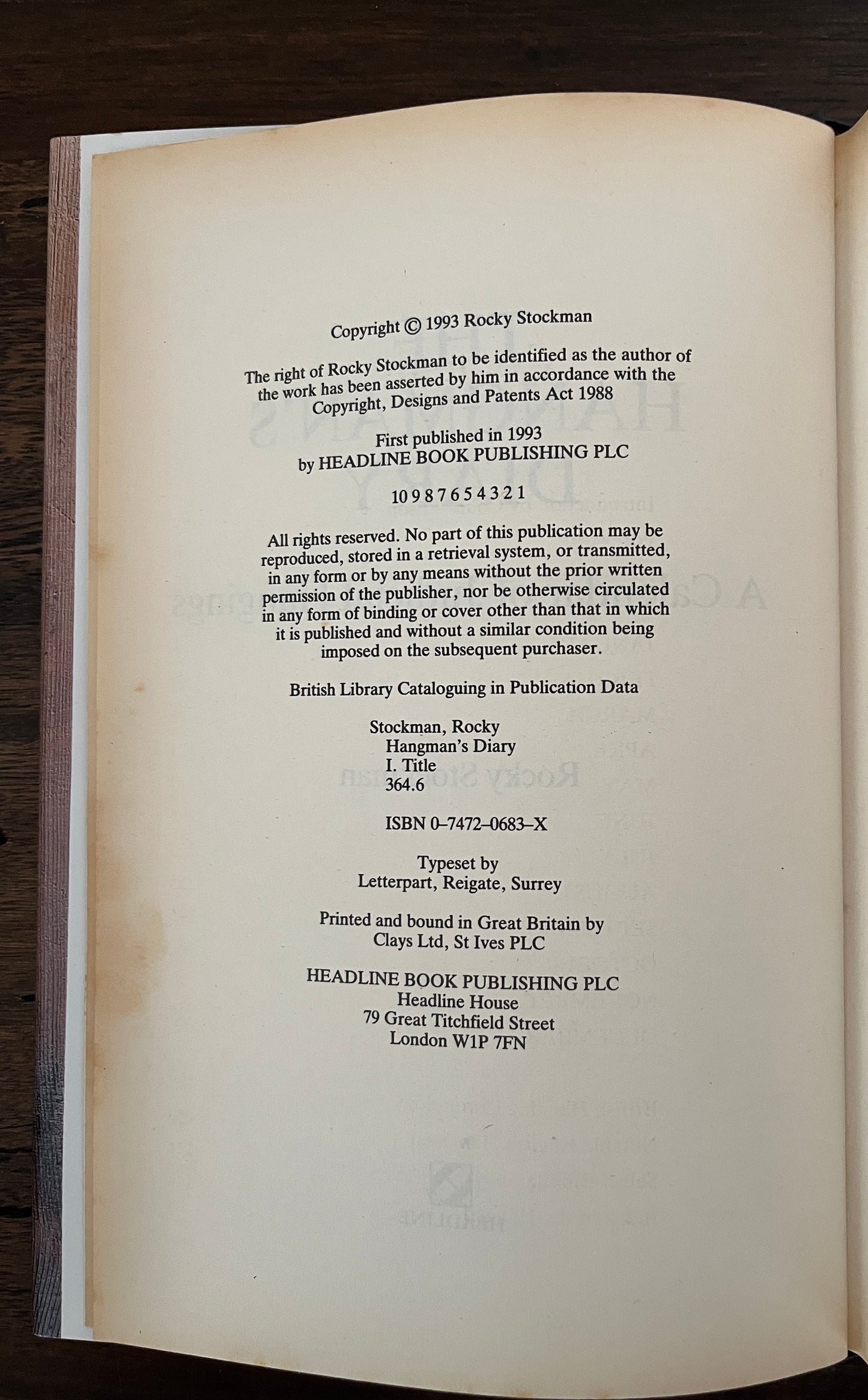 The Hangman's Diary: A Calendar of Judicial Hangings by Rocky Stockman HC/DJ