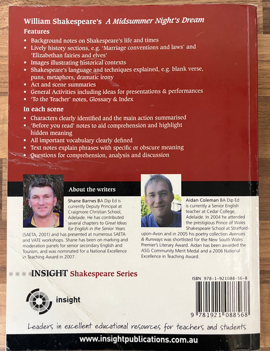 Insight Shakespeare Plays: A Midsummer Night's Dream by William Shakespeare, Edited by Shane Barnes & Aidan Coleman