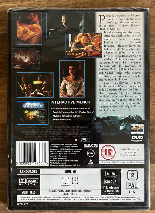 Mary Shelley's Frankenstein (Robert De Niro & Kenneth Branagh) (REGION 2) DVD Wide Screen SEALED
