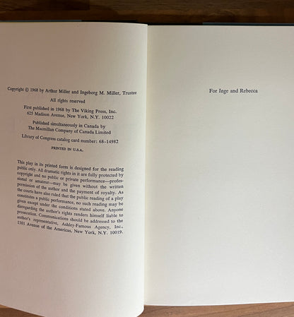 Arthur Miller The Price A Play, Hardcover, 1st Edition, 1968 Viking Press