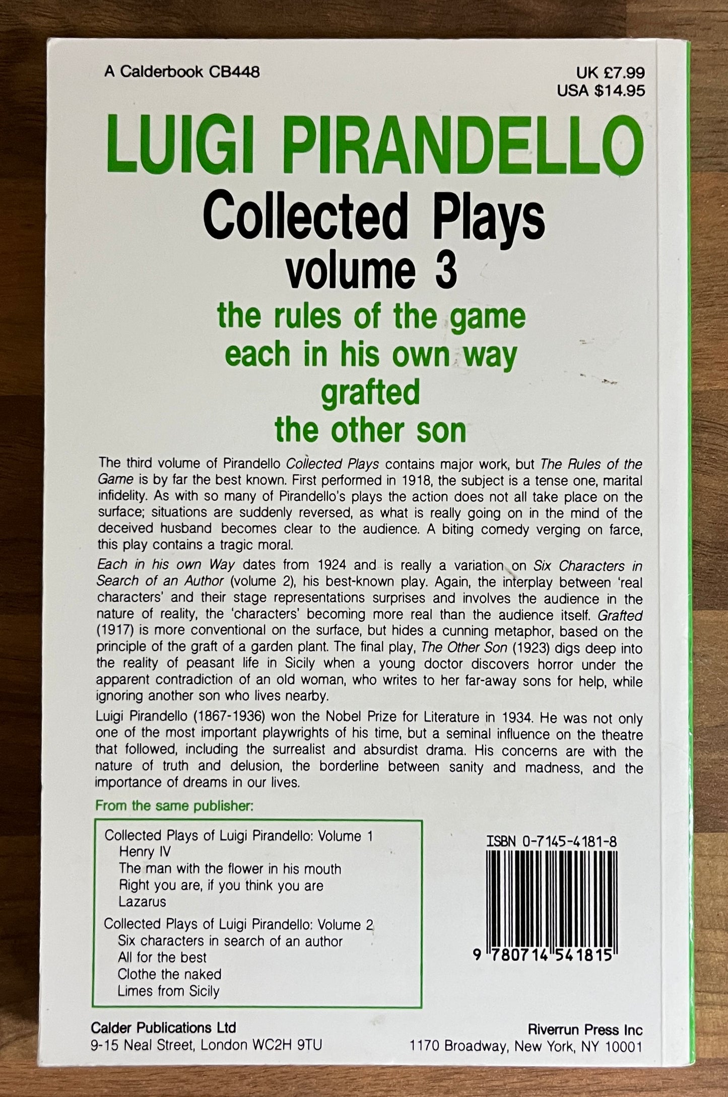 Collected Plays Volume Three (3) by Luigi Pirandello