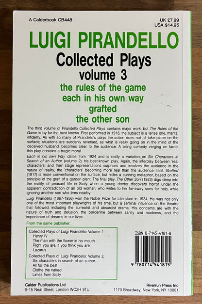 Collected Plays Volume Three (3) by Luigi Pirandello
