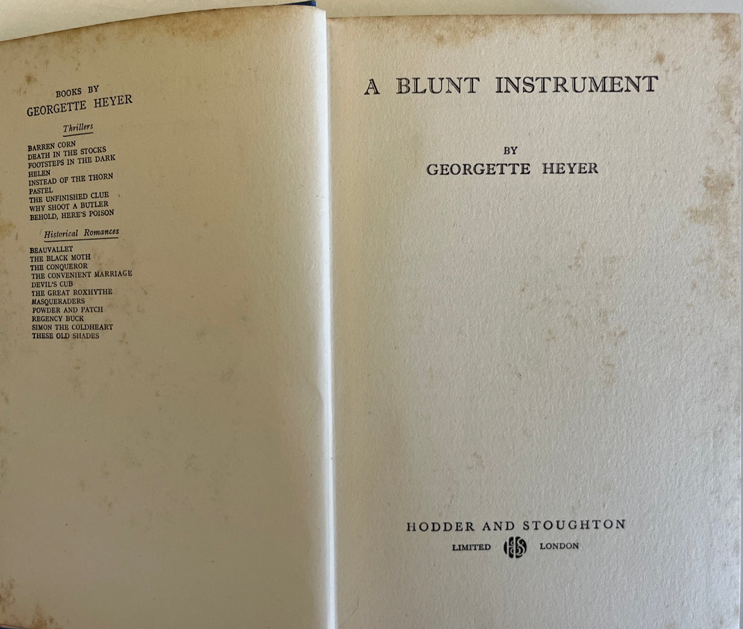 A Blunt Instrument by Georgette Heyer Hardcover, First Edition, 1938