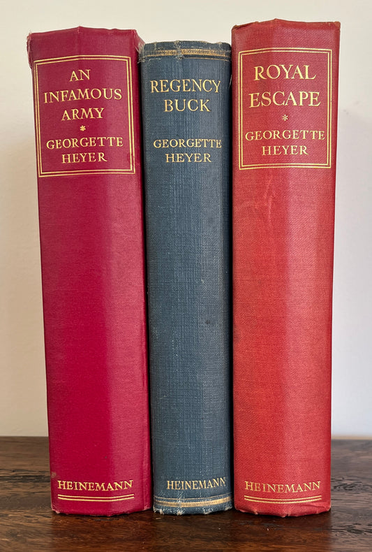 3 x Georgette Heyer HC Lot An Infamous Army, Royal Escape and Regency Buck