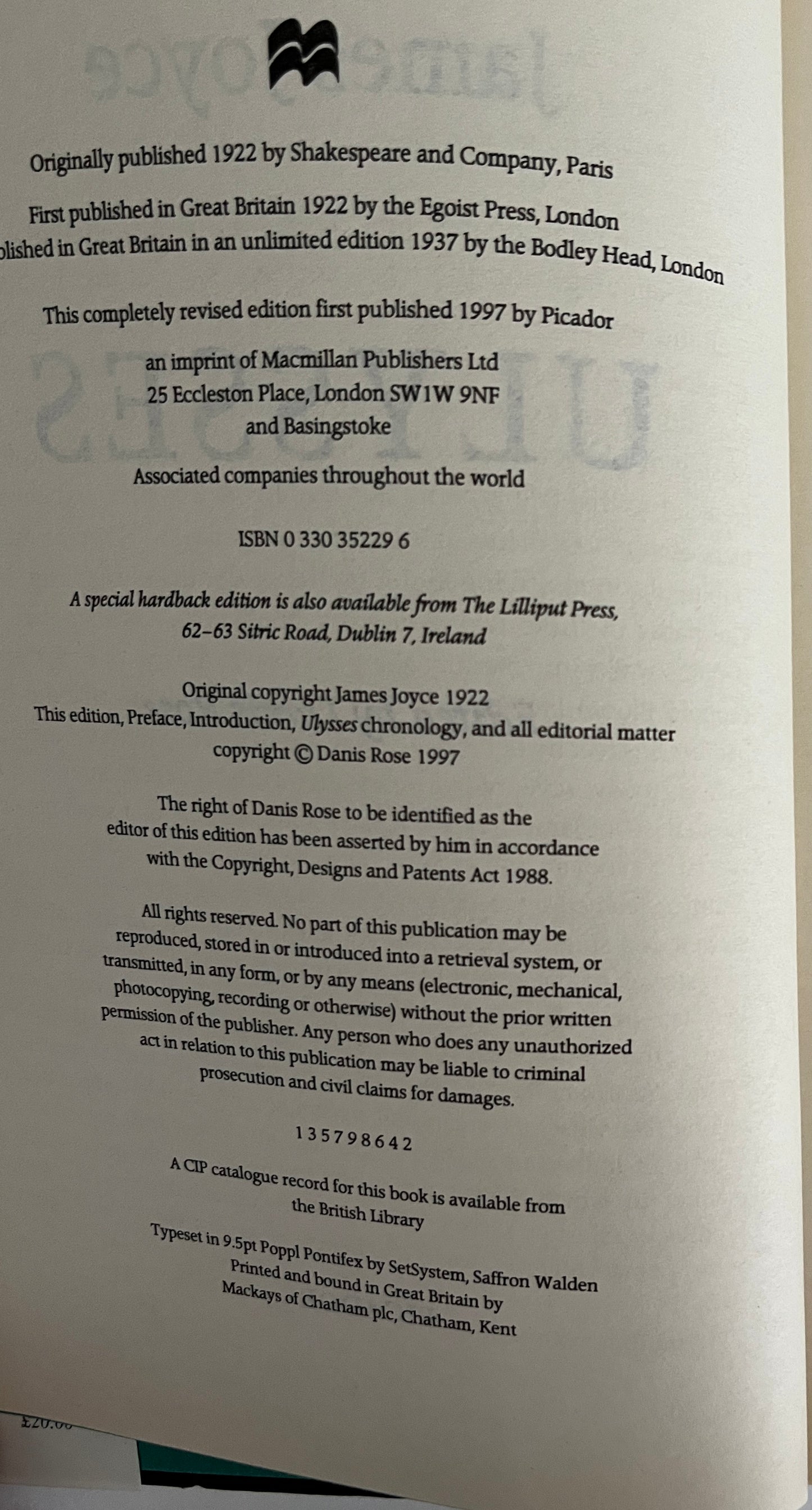 Ulysses, A Reader’s Edition  by James Joyce (First Picador Hardcover/Dust Jacket)