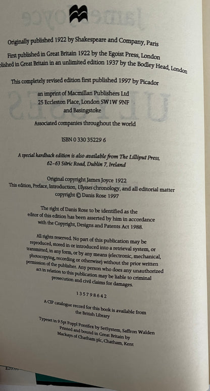 Ulysses, A Reader’s Edition  by James Joyce (First Picador Hardcover/Dust Jacket)