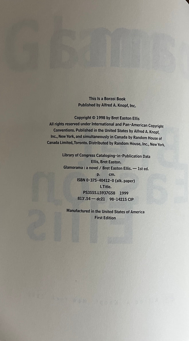 Glamorama by Bret Easton Ellis Knopf, First Edition, HC/DJ