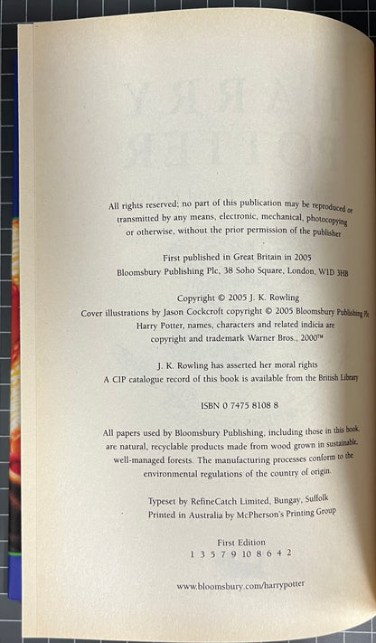 Harry Potter and the Half-Blood Prince HC/DJ 1st Ed/1st Print pg 99 MISPRINT