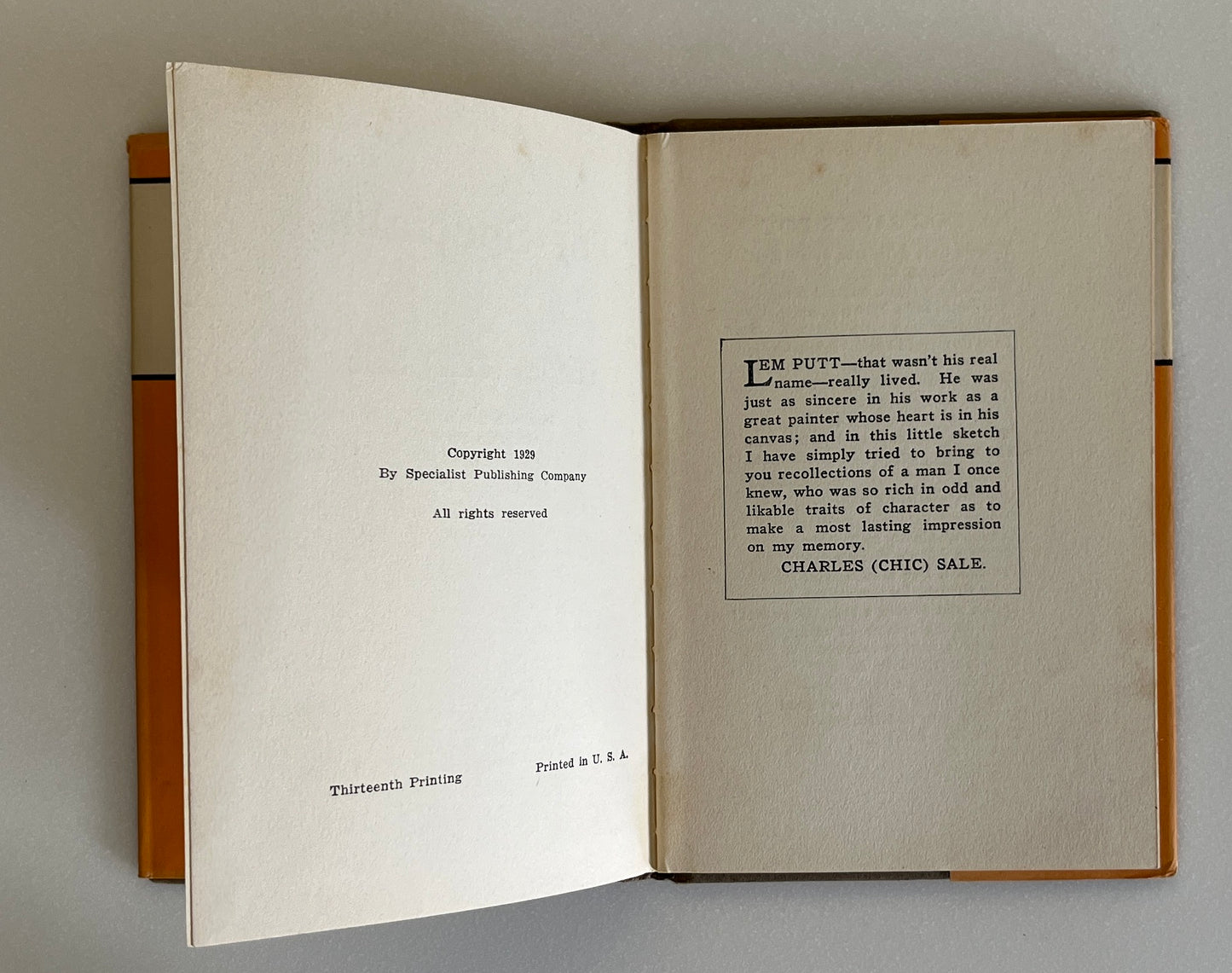 The Specialist by Charles (Chic) Sale First Edition, 1929, HC/DJ