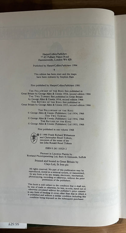 Lord of the Rings - J.R.R. Tolkien Harper/Collins 1994, Hardcover/Dust Jacket