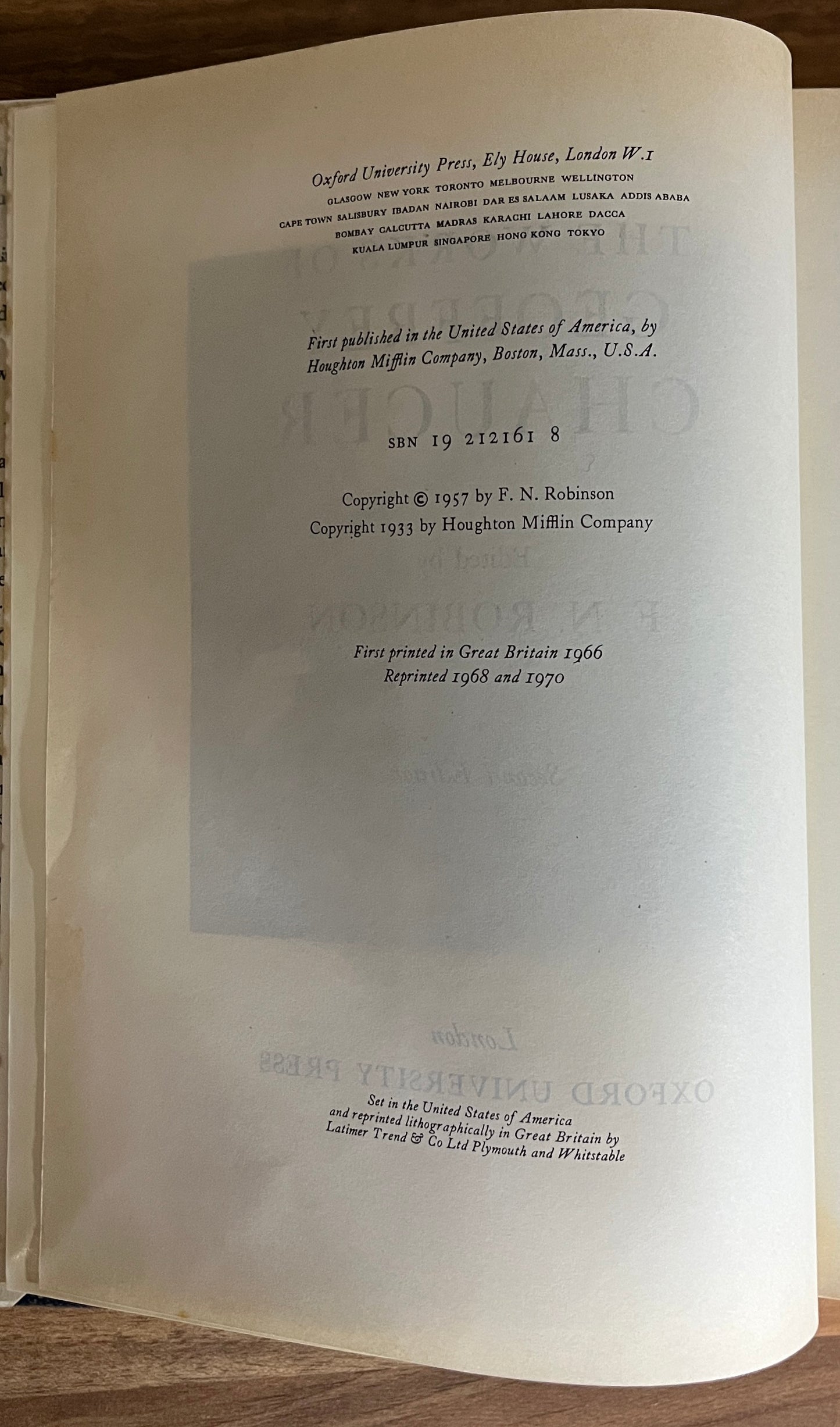 The Works of Geoffrey Chaucer- F N Robinson HC/DJ, 2nd Ed. 1970 (OUP)