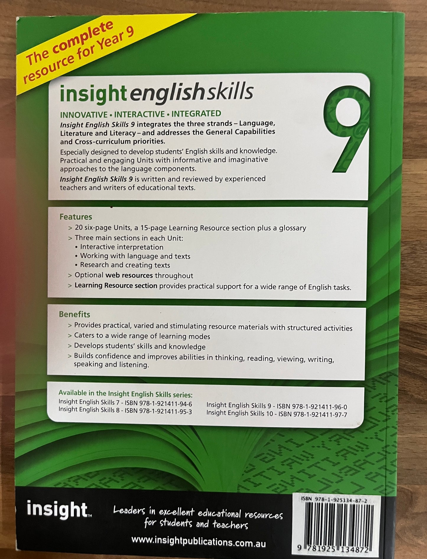 Insight English Skills 9 : Language, Literature, Literacy