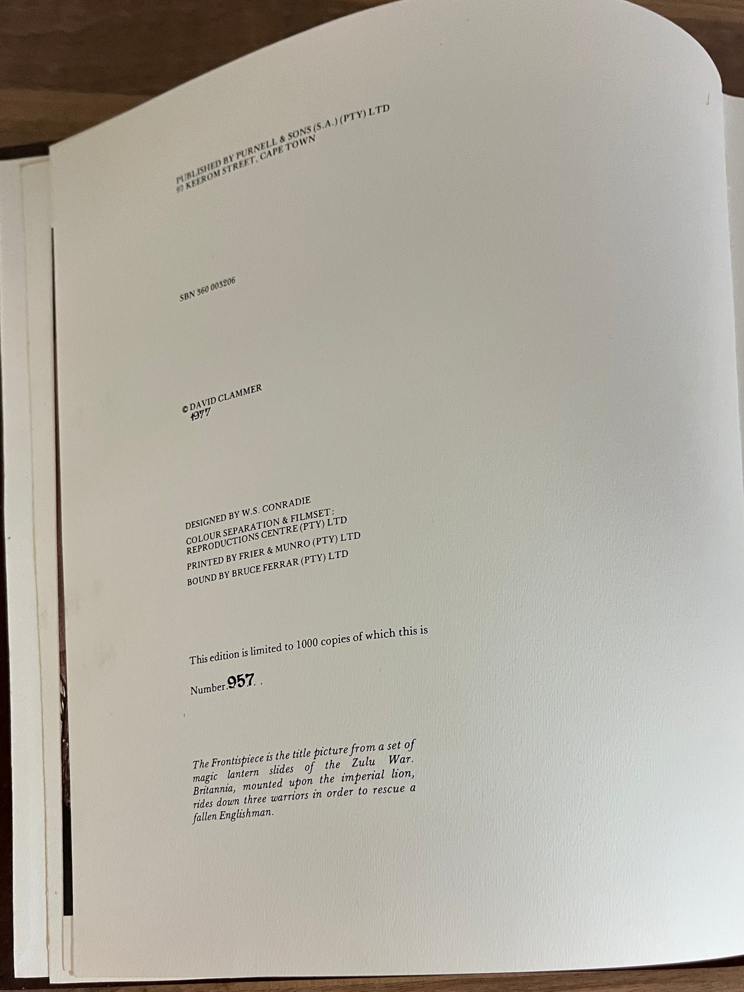 The Last Zulu Warrior by David Clammer Limited Edition 957/1000 HC/DJ