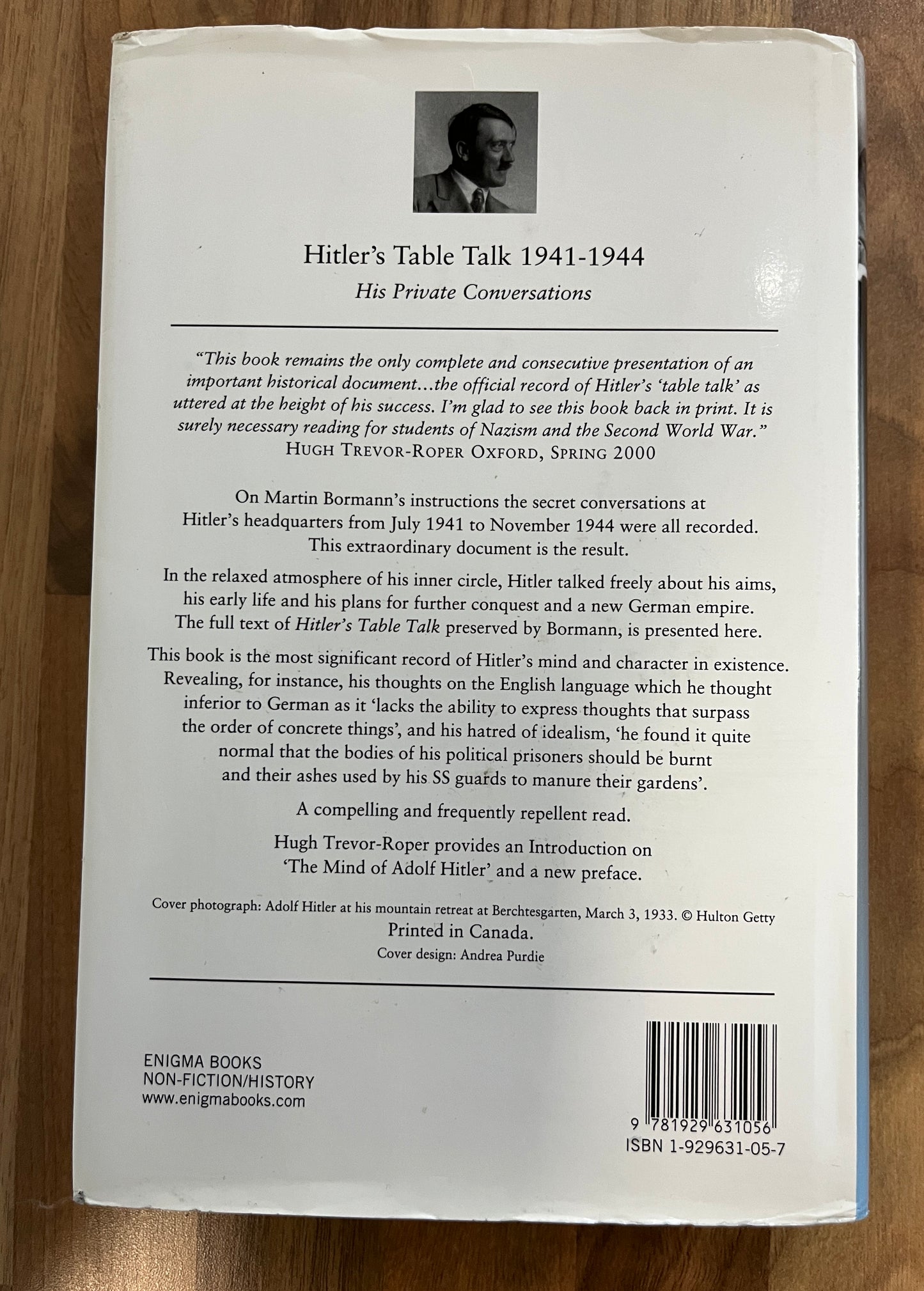 Hitler's Table Talk 1941-1944 His Private Conversations - Adolf Hitler (HC/DJ. 2000)