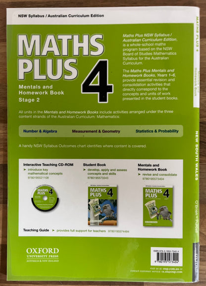 Maths Plus Book 4 Stage 2 Mentals and Homework Book NSW Australian Curriculum Edition