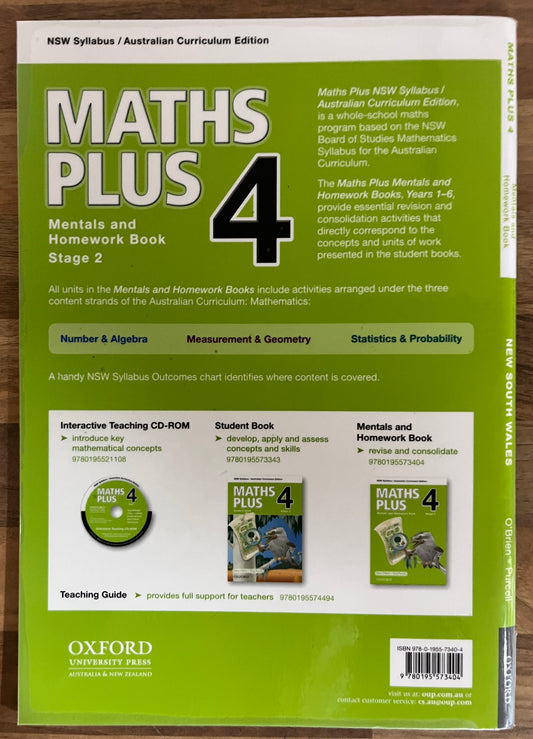 Maths Plus Book 4 Stage 2 Mentals and Homework Book NSW Australian Curriculum Edition