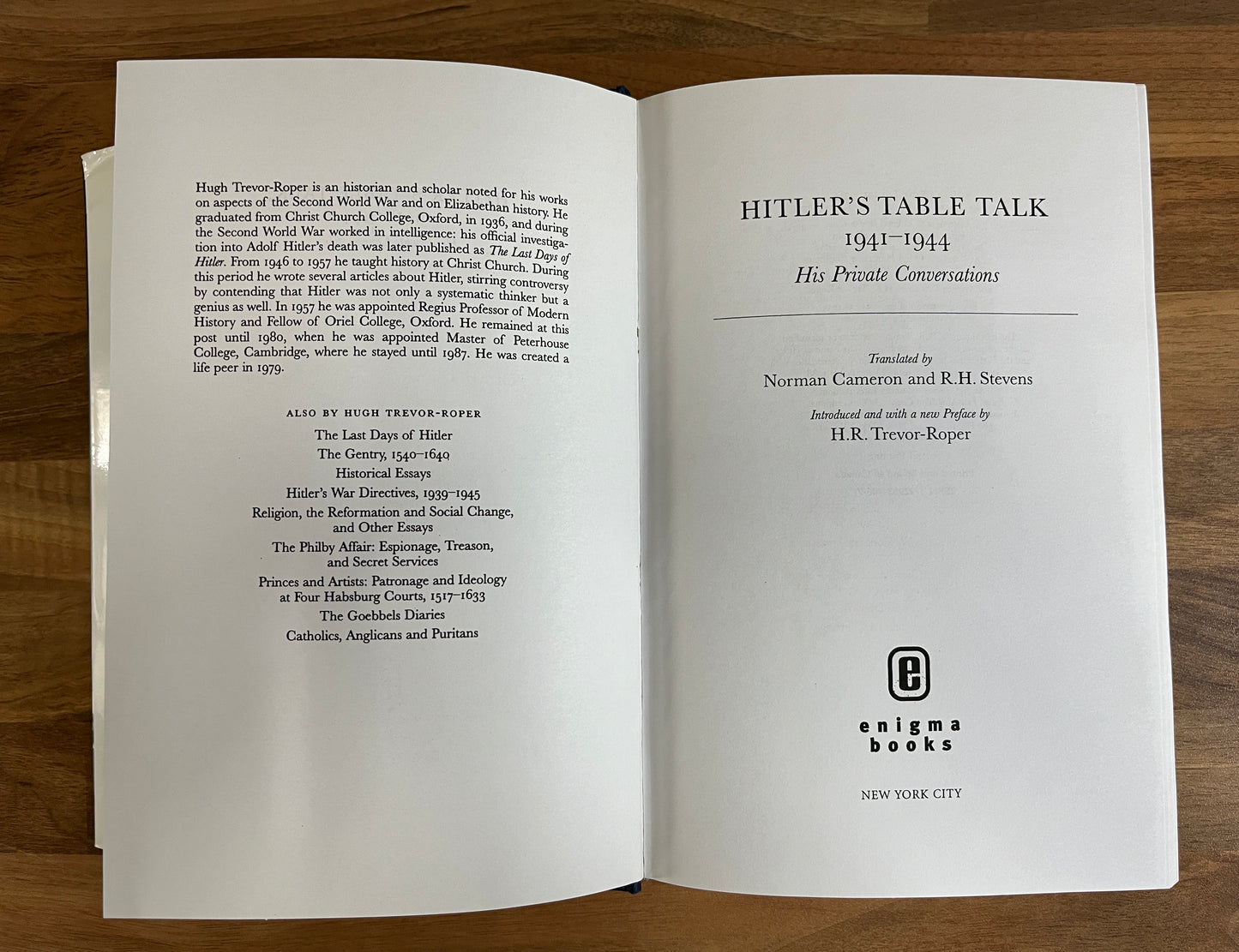 Hitler's Table Talk 1941-1944 His Private Conversations - Adolf Hitler (HC/DJ. 2000)