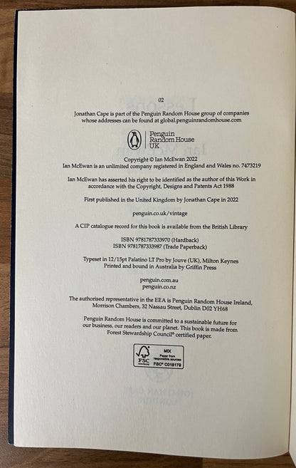 Lessons by Ian McEwan 2022 Trade Paperback