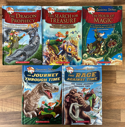 5 x Geronimo Stilton: Journey Through Time (1,3), Kingdom of Fantasy (4,6,8) Hardcover