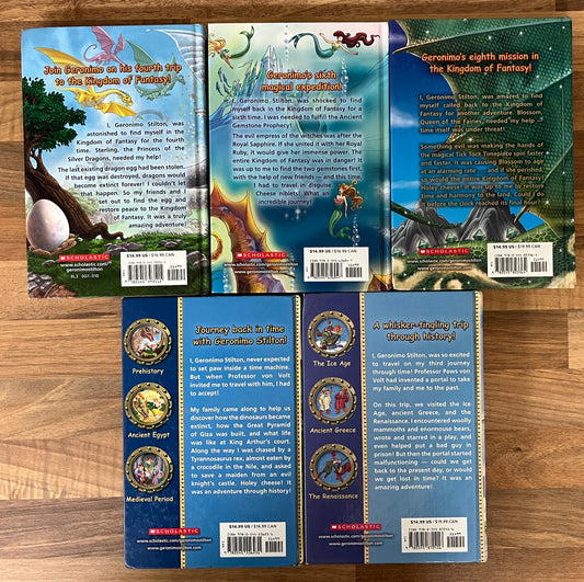5 x Geronimo Stilton: Journey Through Time (1,3), Kingdom of Fantasy (4,6,8) Hardcover