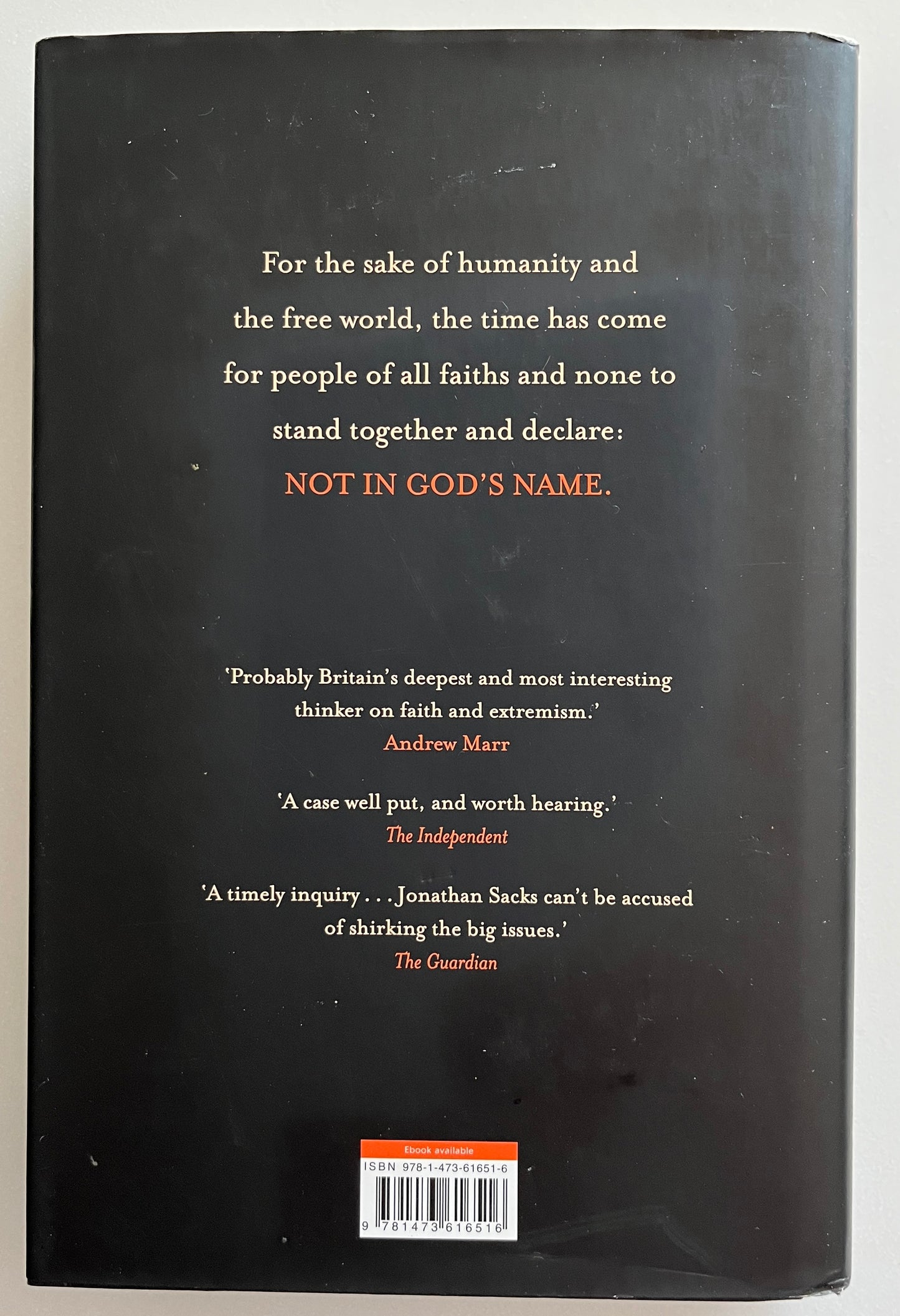 Not in God's Name: Confronting Religious Violence by Jonathan Sacks HC/DJ