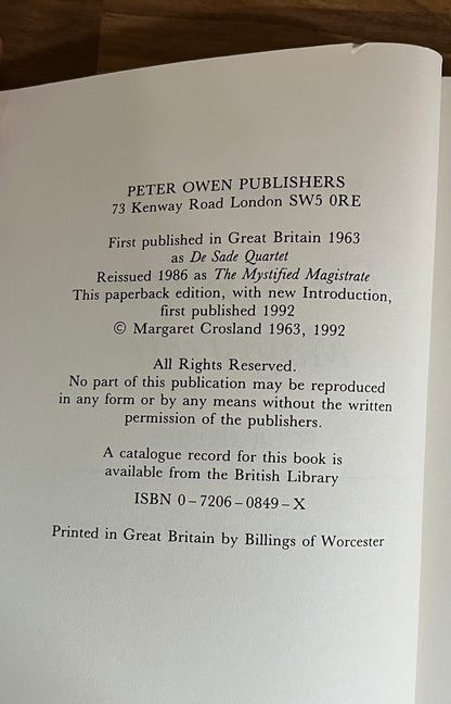 Mystified Magistrate: Four Stories by the Marquis De Sade, Translated by Margaret Crosland