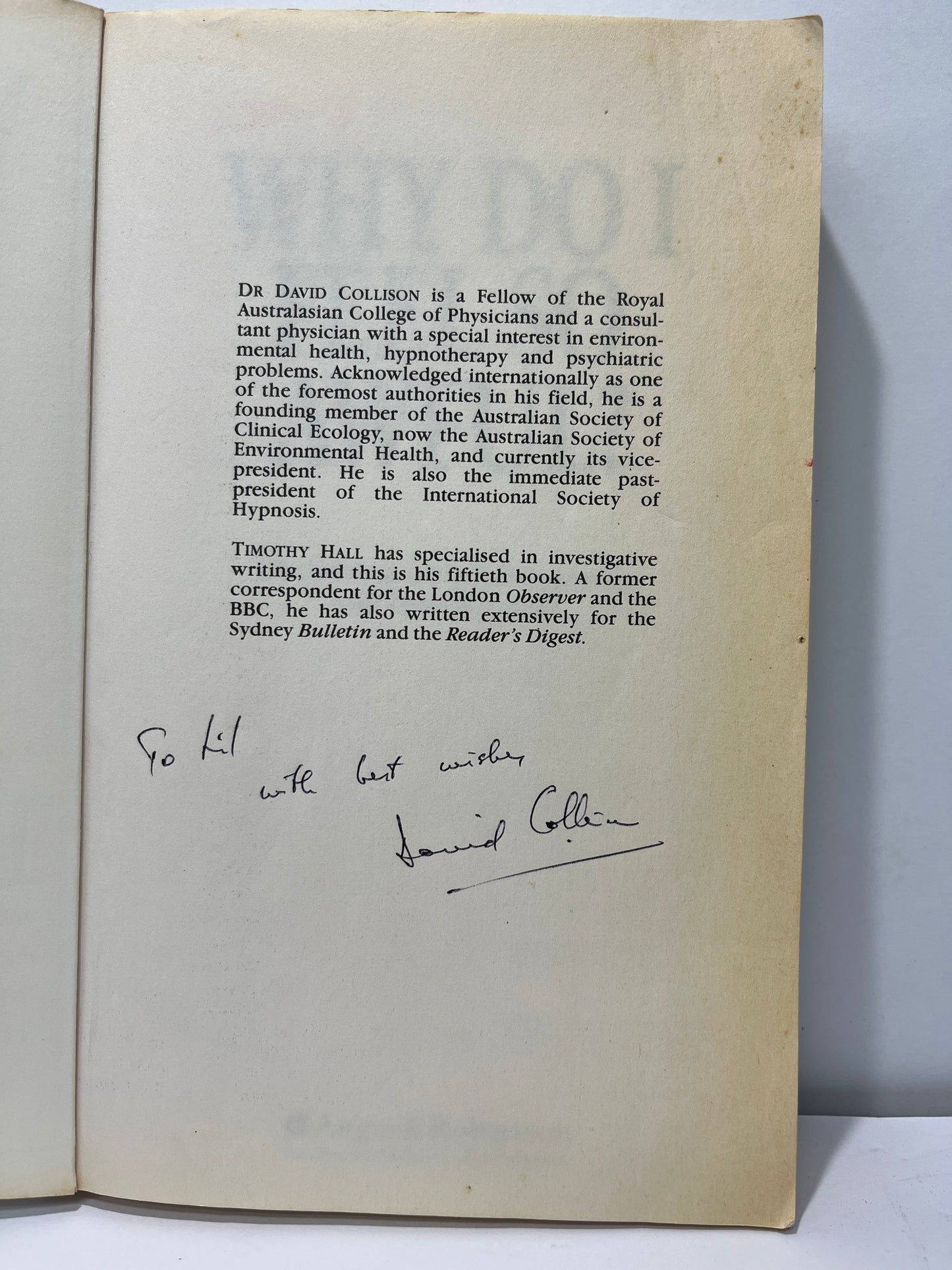 Why Do I Feel So Awful? Dr. David R. Collison  (AUTOGRAPHED), Timothy Hall*SCARCE*