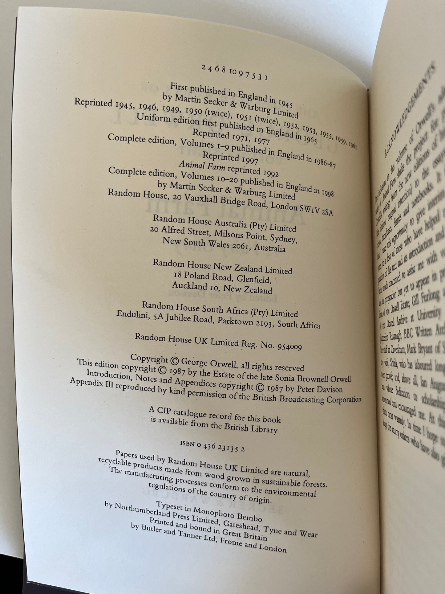 Complete Works of George Orwell, Animal Farm: A Fairy Story Vol. Eight (8), HC/DJ *RARE*