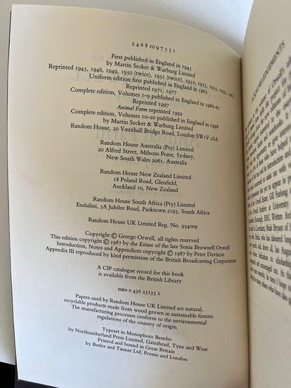 Complete Works of George Orwell, Animal Farm: A Fairy Story Vol. Eight (8), HC/DJ *RARE*