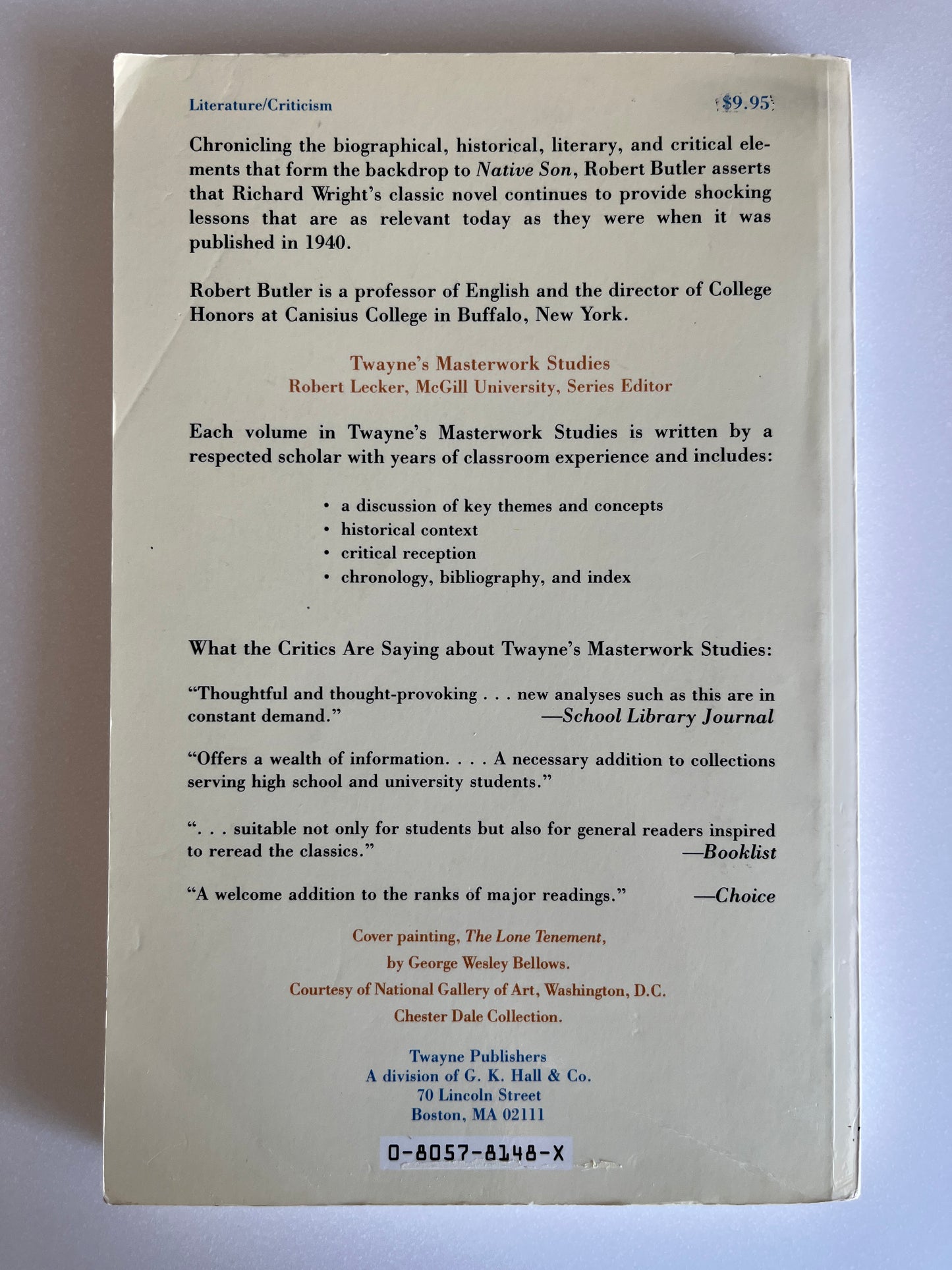 Native Son: The Emergence of a New Black Hero Notes by Robert Butler (Twayne's Masterwork Studies)