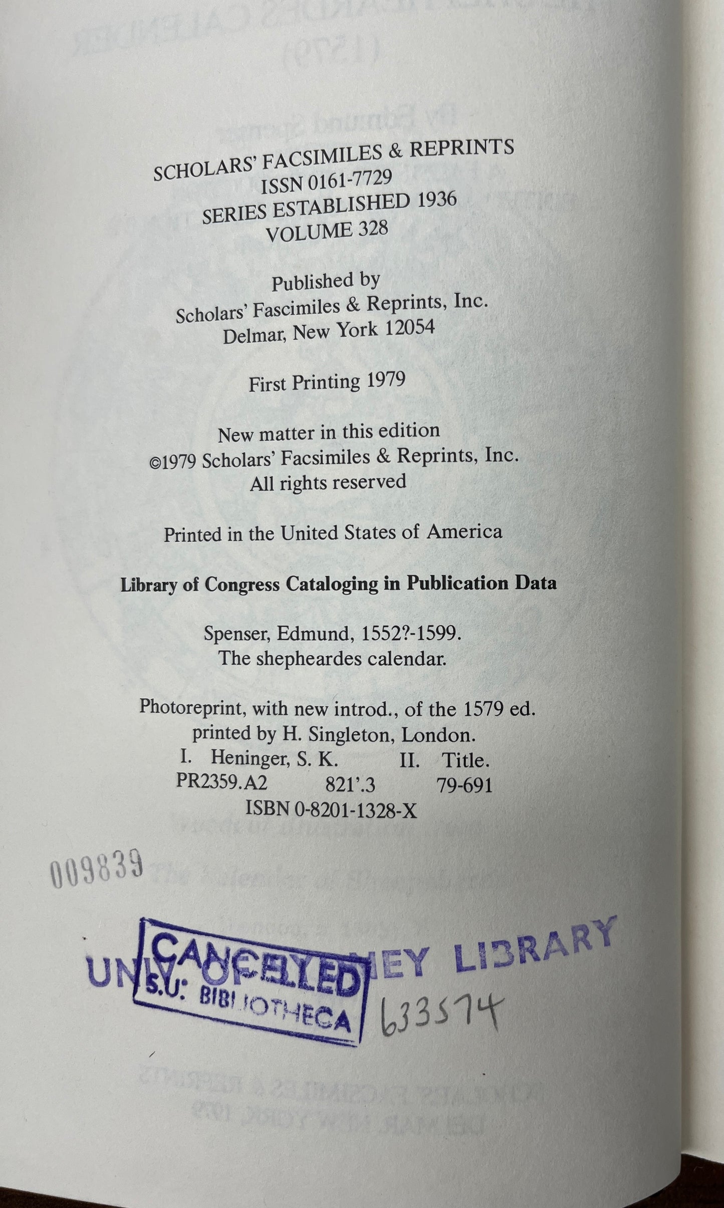 The Shepheardes Calender (1579) by Edmund Spenser (Facsimile, HC) Ex-libris