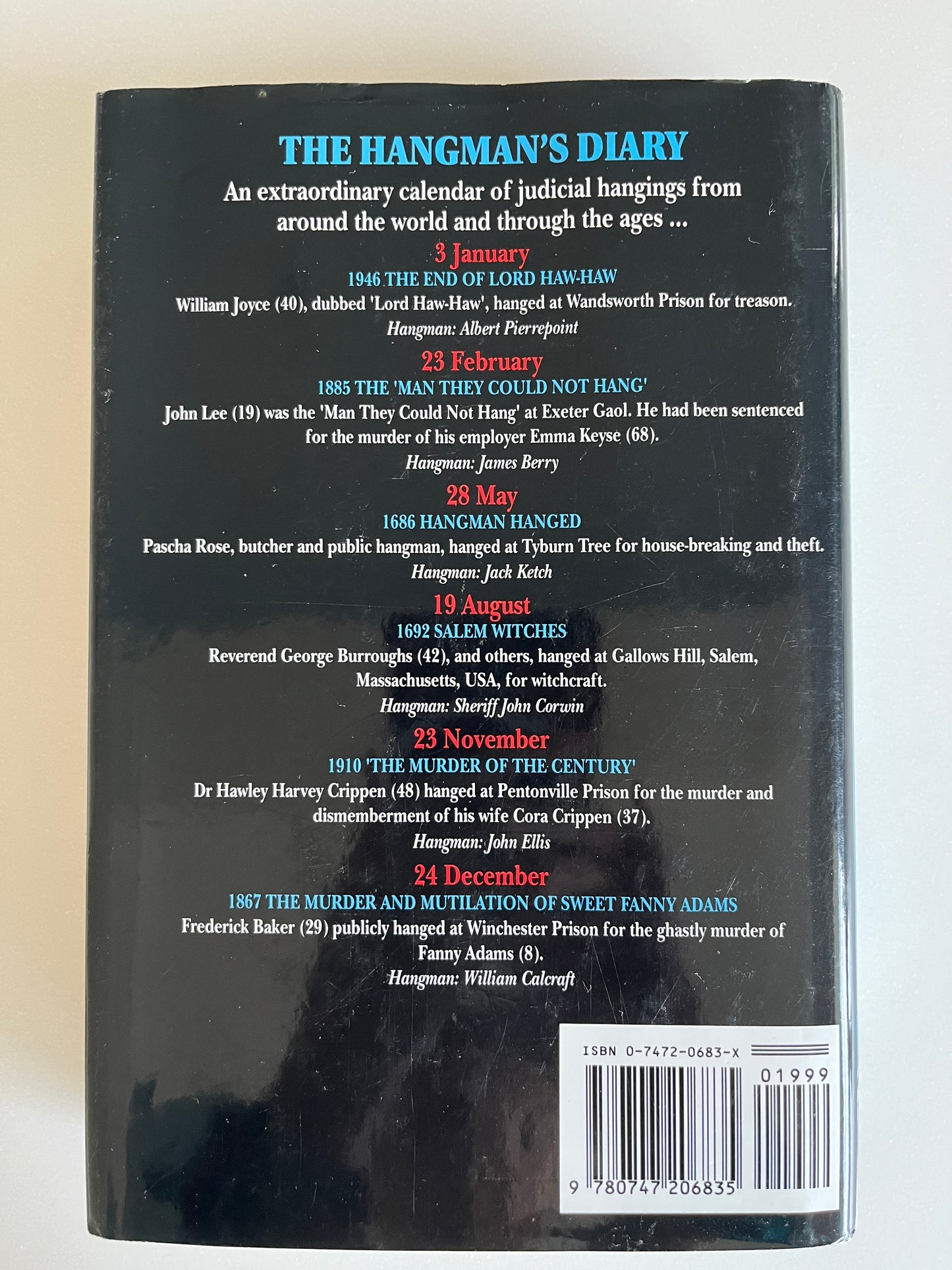 The Hangman's Diary: A Calendar of Judicial Hangings by Rocky Stockman HC/DJ