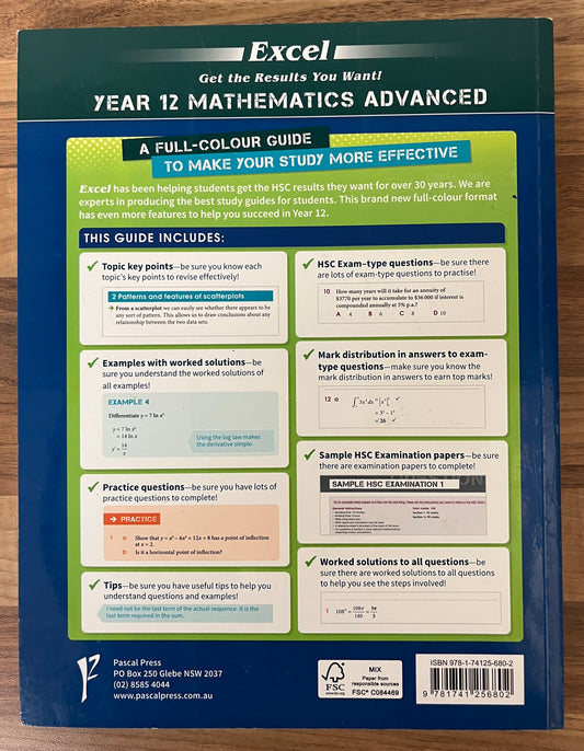 Excel Year 12 Advanced Mathematics Study Guide + STUDY CARDS (2020)