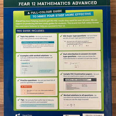 Excel Year 12 Advanced Mathematics Study Guide + STUDY CARDS (2020)