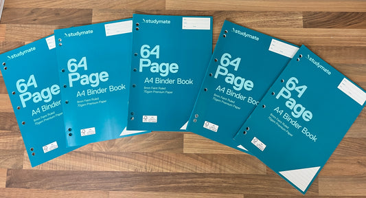 Pack of 5 Studymate A4 8mm 70gsm 64 Page Ruled Binder Books NEW