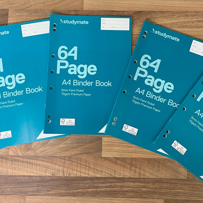 Pack of 5 Studymate A4 8mm 70gsm 64 Page Ruled Binder Books NEW