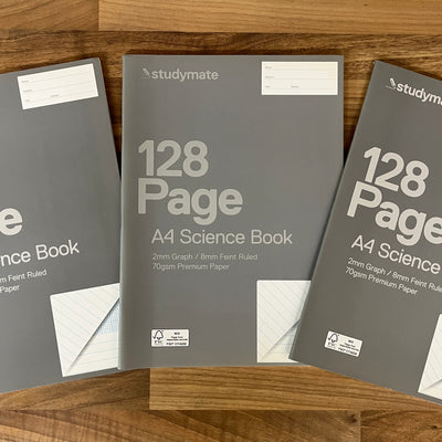 128pg Pack of 3 Studymate A4 70gsm 2mm Graph & 8mm Ruled Science Books