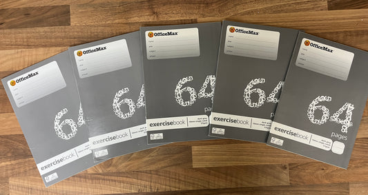 Pack of 5 OfficeMax 9 x 7" 10mm Ruled 57gsm 64 Pages Dark Grey Exercise Books NEW