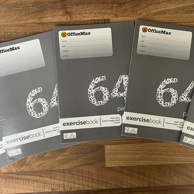 Pack of 5 OfficeMax 9 x 7" 10mm Ruled 57gsm 64 Pages Dark Grey Exercise Books NEW