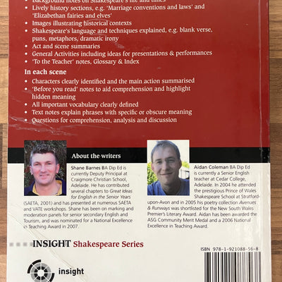 Insight Shakespeare Plays: A Midsummer Night's Dream by William Shakespeare, Edited by Shane Barnes & Aidan Coleman