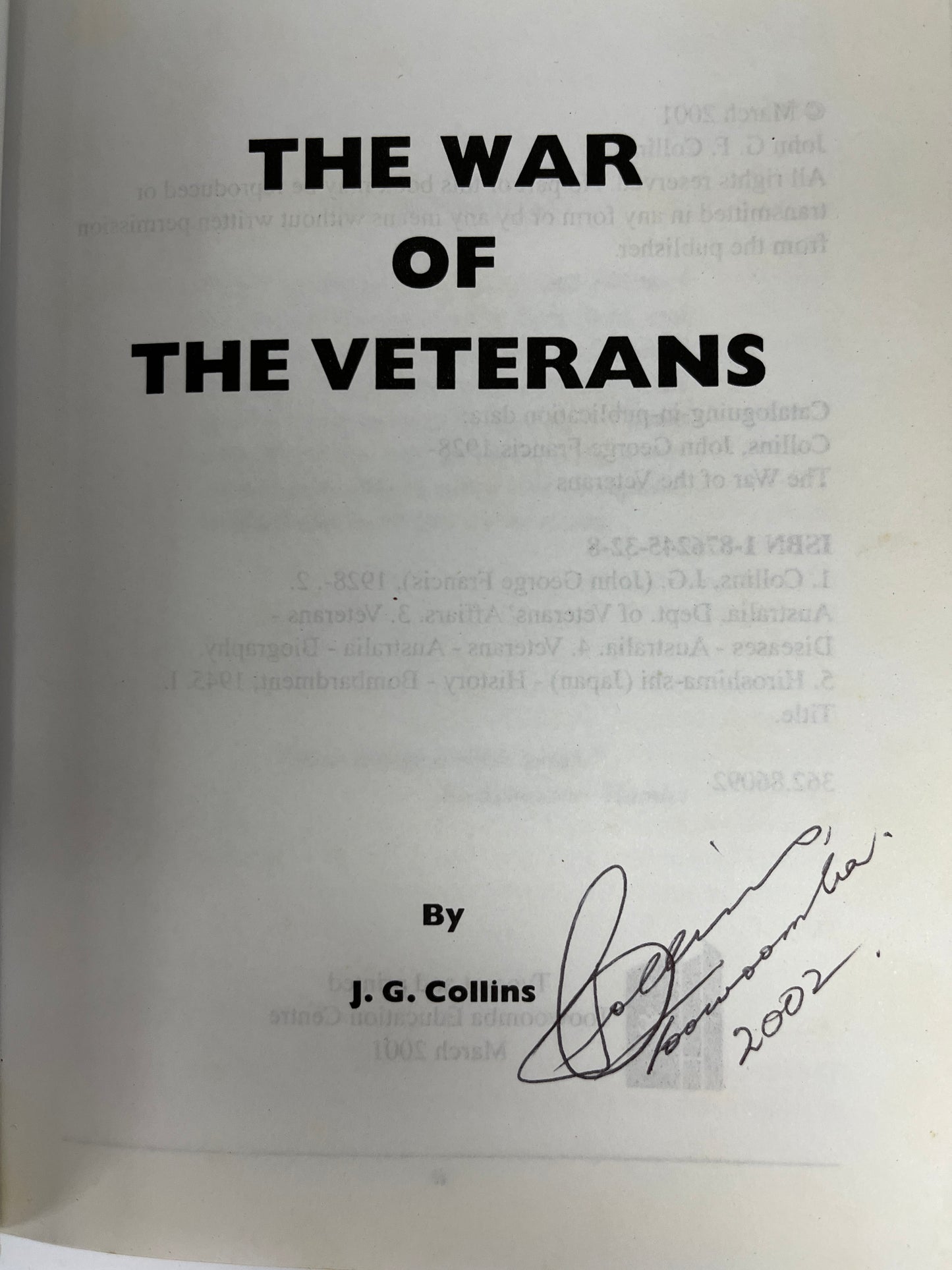The War of the Veterans by J.G. Collins (SIGNED by the Author)