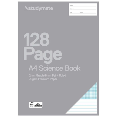 Studymate A4 70gsm 5mm Grid Binder Book 128 Page