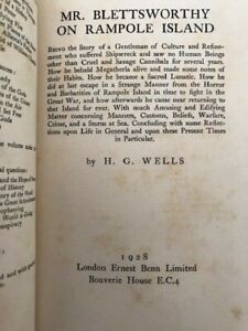 Mr Blettsworthy On Rampole Island by H. G. Wells, 1st Edition, 1928, HC/DJ, Benn Pubs.