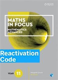 (EBOOK REACTIVATION ONLY/EMAILED) Maths in Focus 11 Mathematics Advanced eBook Reactivation Code (FIRM SALE)